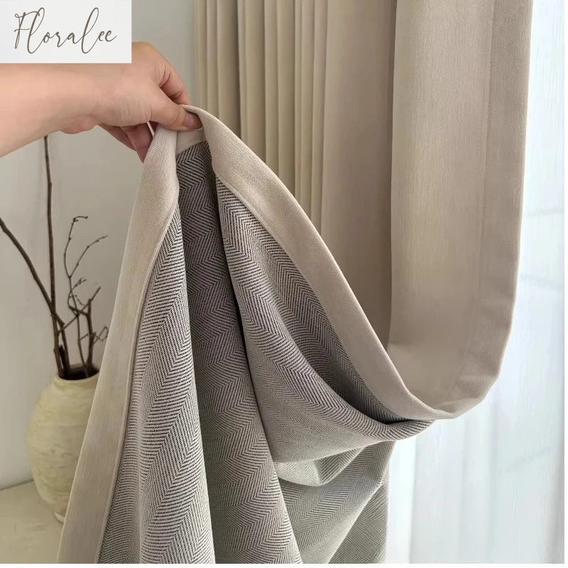 

Custom size Herringbone Thick Chenille Beige Cream Luxury Curtains for Living Room Bedroom Blackout Window Solid Color House