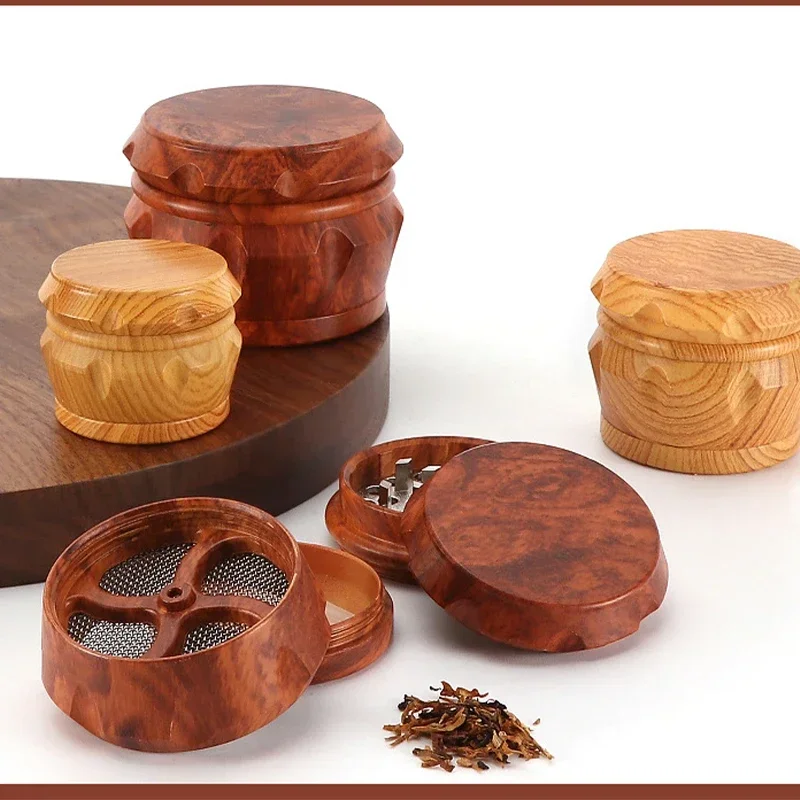 4-Layer Resin Wooden Tobacco Grinder 40/55mm Drum Type Herb Grinder Magnetic Lid Metal Filter Manual Smoke Crusher Smoking Tools