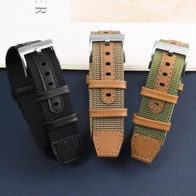 Nylon Woven Solid Stainless Steel Needle Buckle Accessories for Hamilton Omega Seiko Tissot Tudor Canvas 20 22mm Watchband