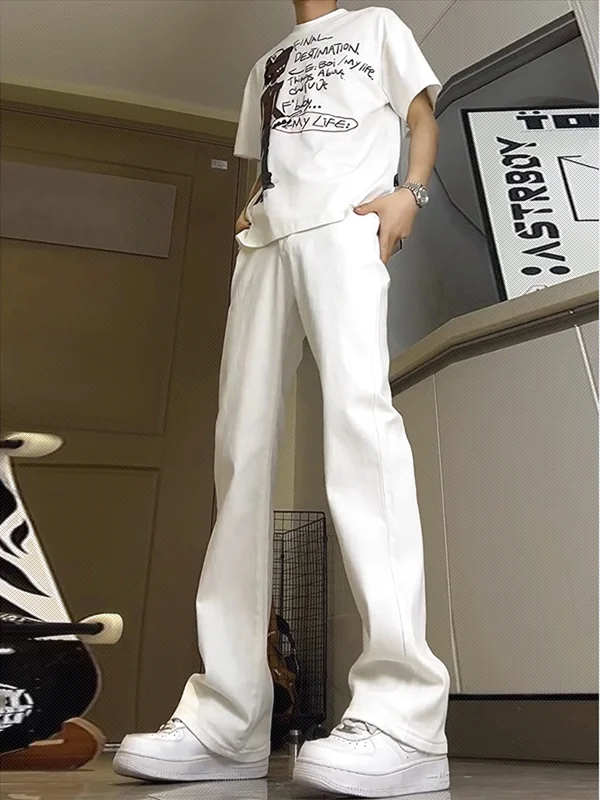 

Cleanfit American High Street Slim Fit Jeans Men Summer Casual Straight Leg Jeans Youth Trendy mid Waist Zipper Pure Color