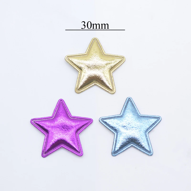 50Pcs 30mm Padded PU Leather Star Appliques for Clothes Hat Sewing Patches DIY Baby Headdress Hair Clips Bow Decor Accessories