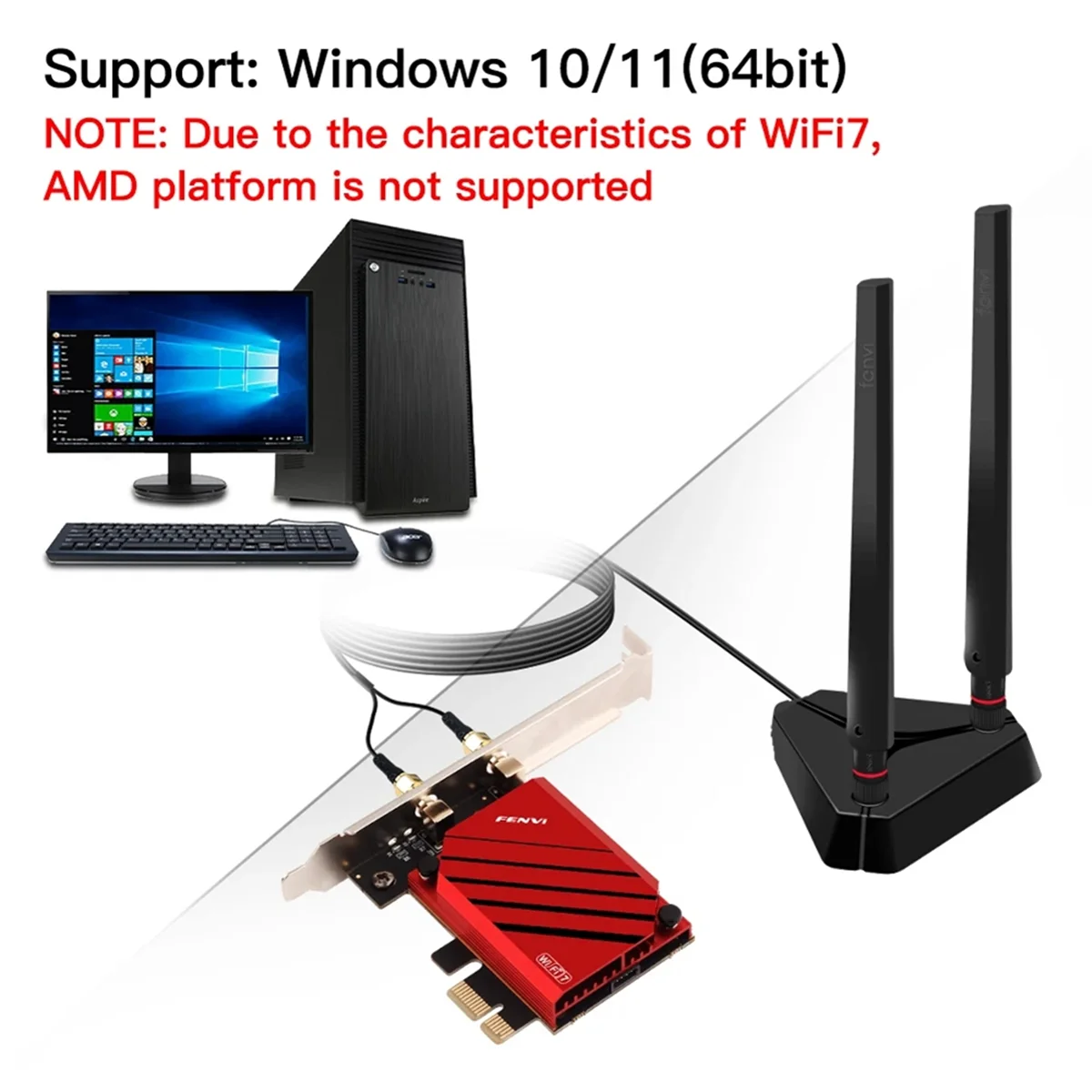 

Fenvi WiFi 7 BE200 BE200NGW Pcie Wireless Wifi Adapter Card Tri-Band Bluetooth 5.4 Wifi7 2.4G/5G/6GHz for Win 10/11 64Bit