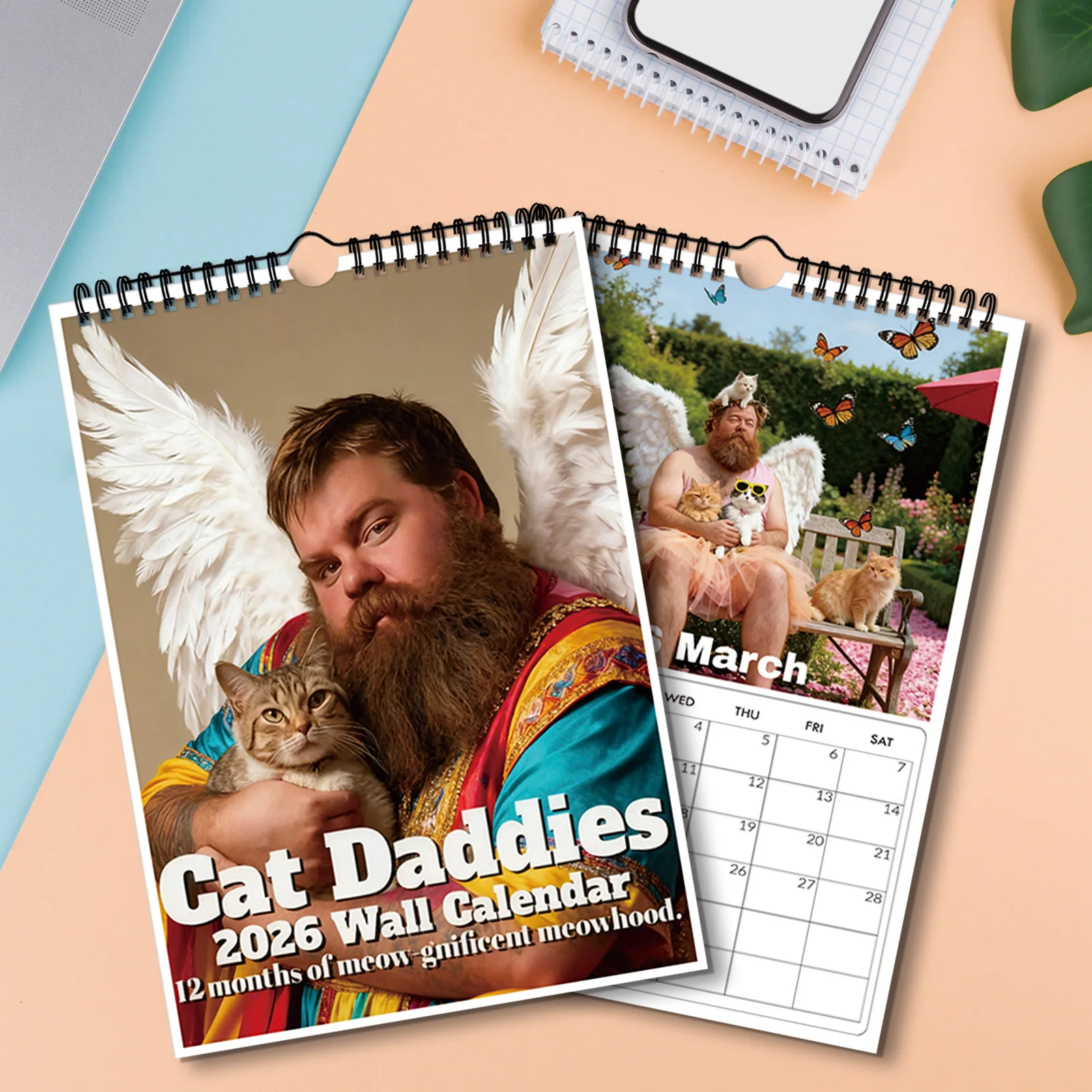 1 قطعة 2026 تقويم جداري بطابع Cat Daddies ، لمحبي القطط وعشاق الحيوانات الأليفة ، مثالي لتزيين المنزل والمكتب ، تقويم حائط مضحك #2