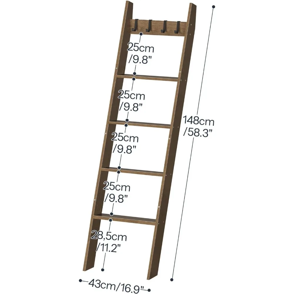 HOOBRO Scaletta per coperte per soggiorno e camera da letto, portasciugamani pendente a parete a 5 livelli per bagno, mensola a scala decorativa