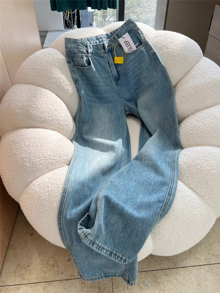 

Light Blue High Waist Straight Leg Jeans Women's Extended Length Slim Fit Tall 175 Spring Autumn Narrow Version Floor-Length