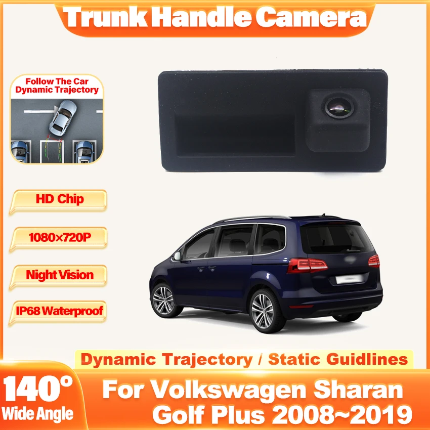 CCD HD Fisheye Rear View Camera For Volkswagen Sharan Golf Plus 2008~2019 Car Trunk Handle Reverse Parking Monitor Accessories