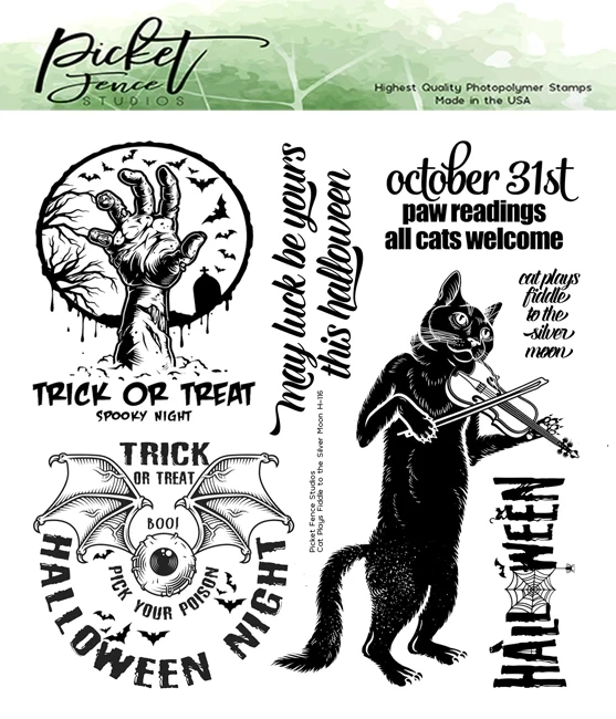 Cutting Dies Clear Stamp Halloween Scrapbooking For Card Making Cat Plays Fiddle to the Silver Moon