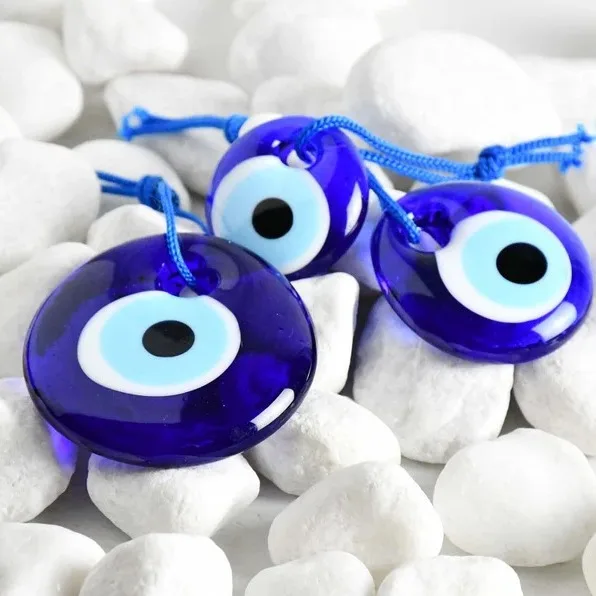1pc Lucky Eye Pendant Glass Blue Turkish Evil Eye Wall Hanging Decor Rope Chain Simple Decoration for Home Living Room Car Chain