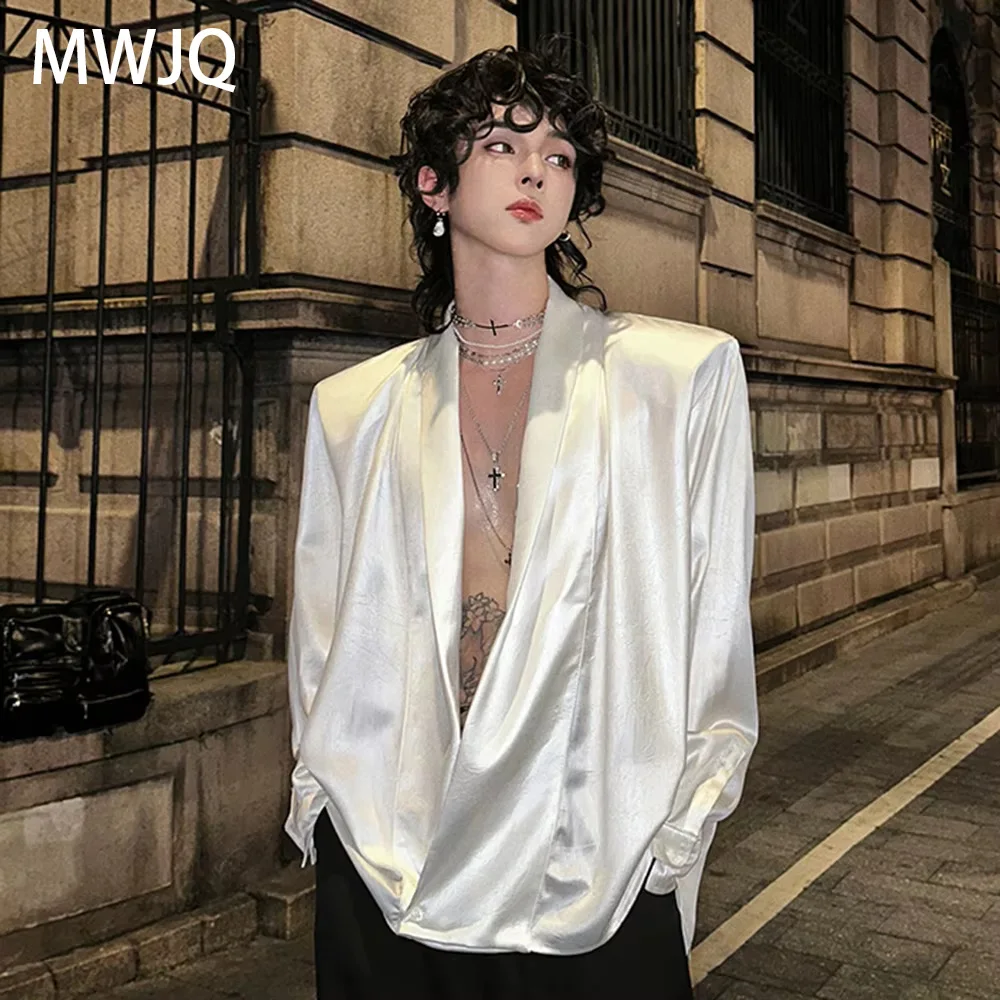 

MWJQ мужские рубашки с длинным рукавом High Street 202, осень-весна, корейская мода, однотонные повседневные мужские топы, новые черные 010327