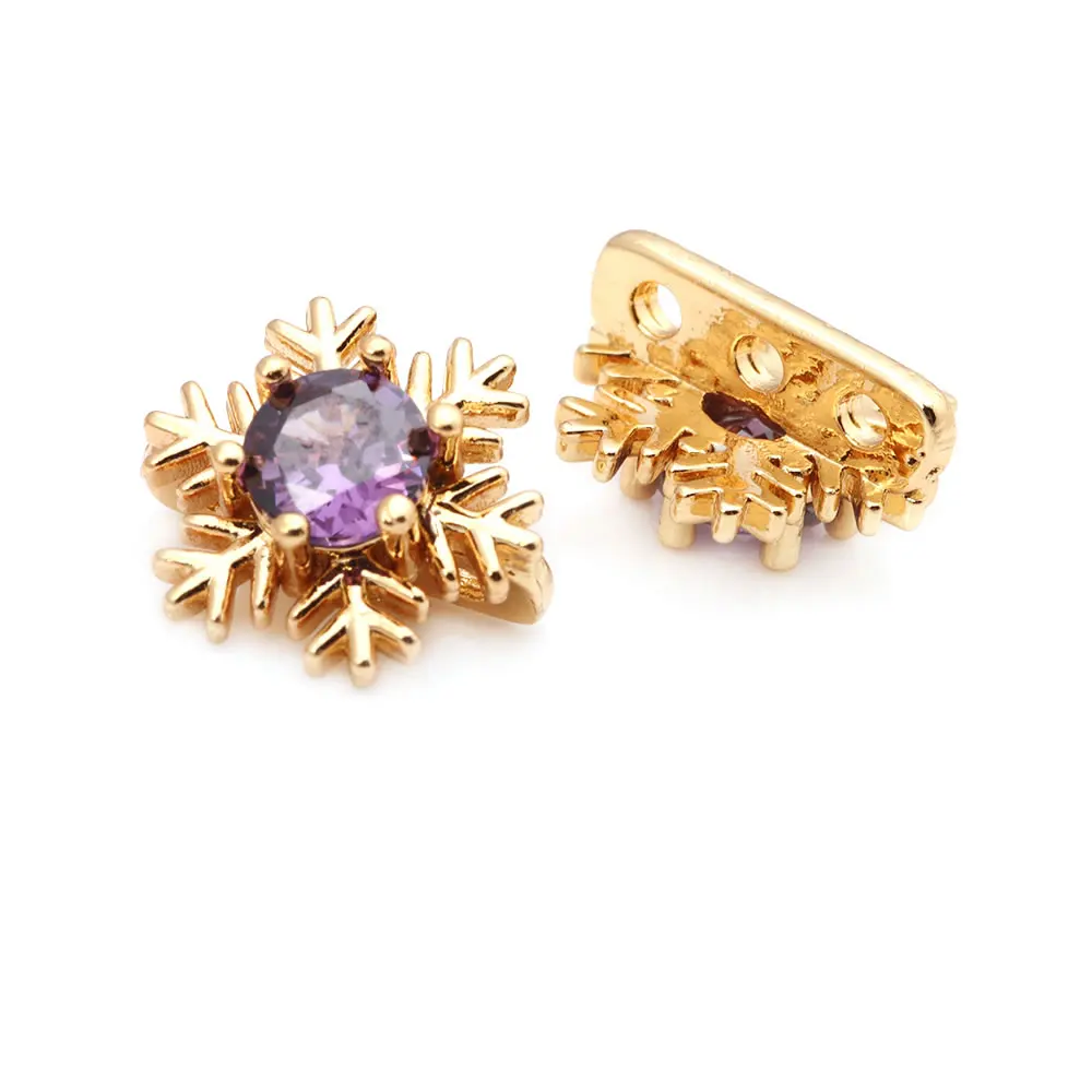 10PCS 18K Gold Color Brass and Zircon 3 Holes Flower Connect Bracelets Necklaces Spacer Beads High Quality Diy Jewelry Making