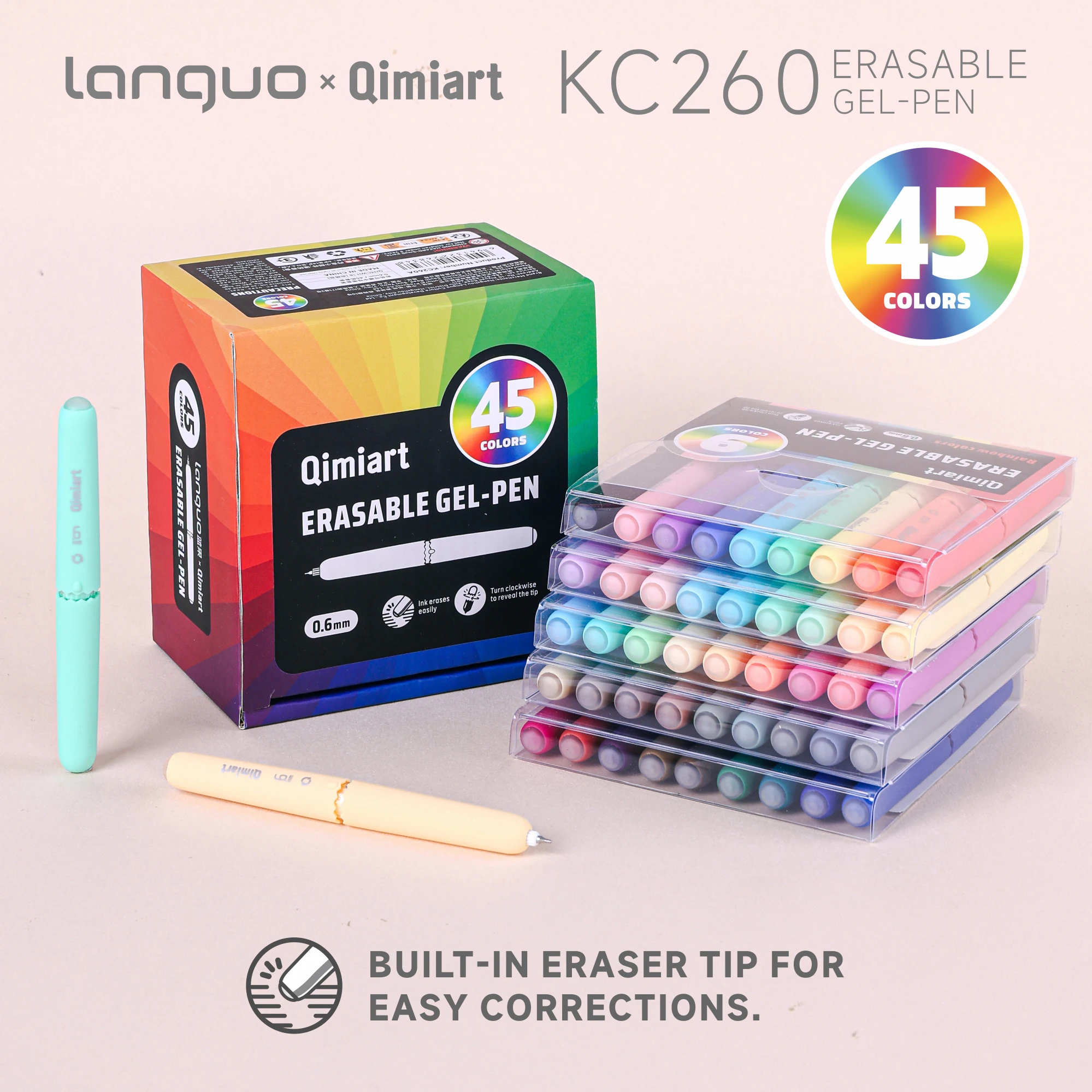

Стираемая гелевая ручка LANGUO 45/9 цветов с ластиком, 0,6 мм, для коррекции текста, рисования, раскрашивания, школьные принадлежности