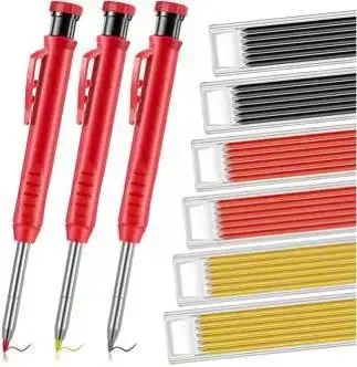 LTZFTL-Crayon de Menuisier Solide avec 6 Recharges, Taille-Crayon Intégré, Crayon Mécanique à Trous Profonds, Outils de Travail de Calcul, Scripteur de Menuiserie