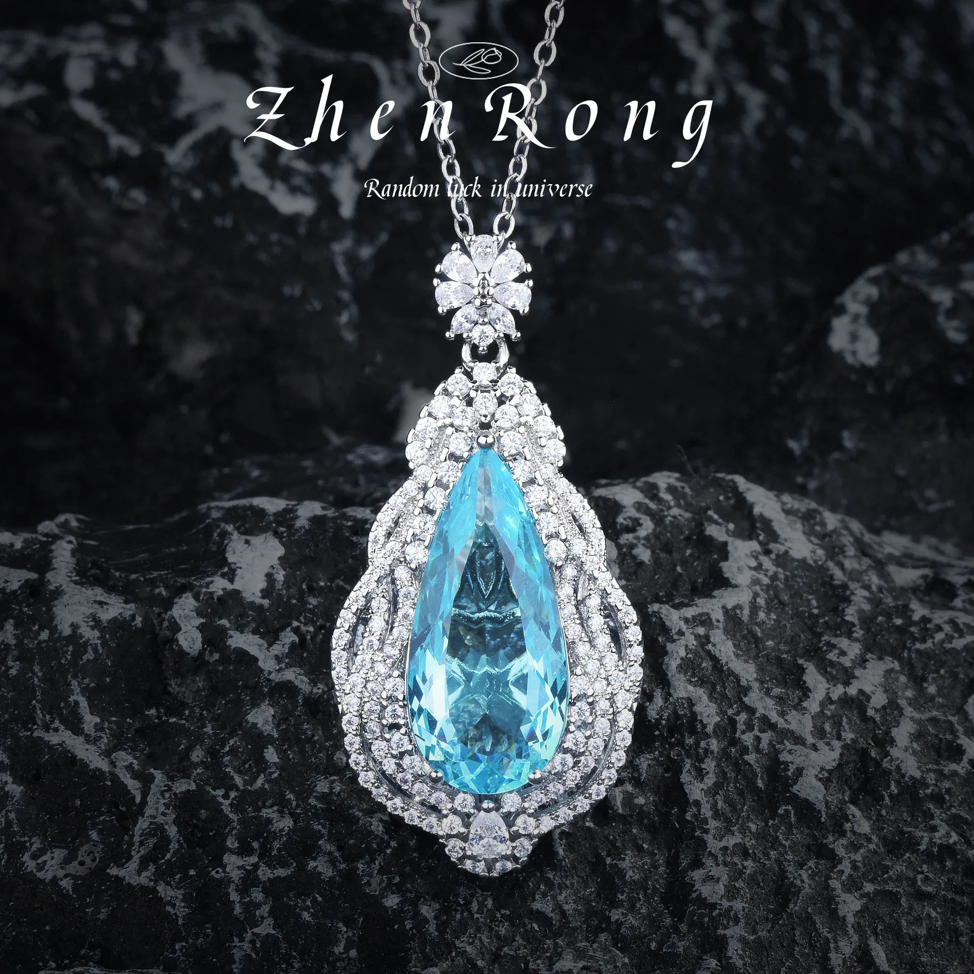 Foydjew Luxury Elegant Santa Maria Water Drop Aquamarine Sea Blue Pendant Necklaces Drop Earrings Rings Jewelry Sets For Women