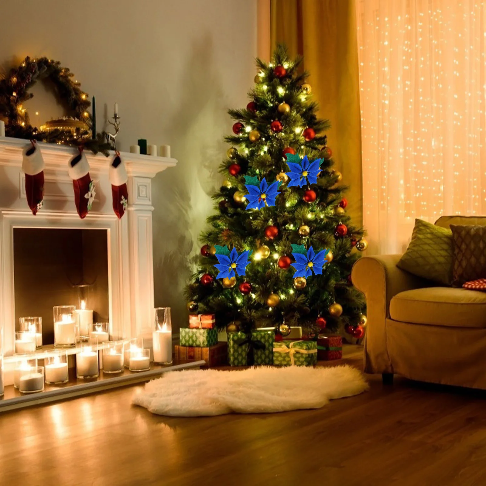 

10Pcs Christmas Flower Decor Premium Material Xmas Tree Flowers Party Flower Props Holiday Decorative Accessories Festive Xmas