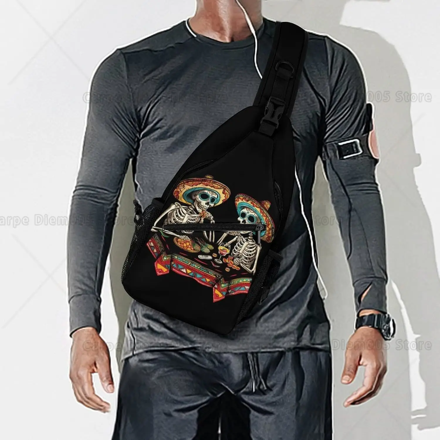 Day of The Dead Skull Dinner Party Crossbody Sling Bag Casual Chest Bag Daypack for Women Men Travel Sport Hiking Funny Print