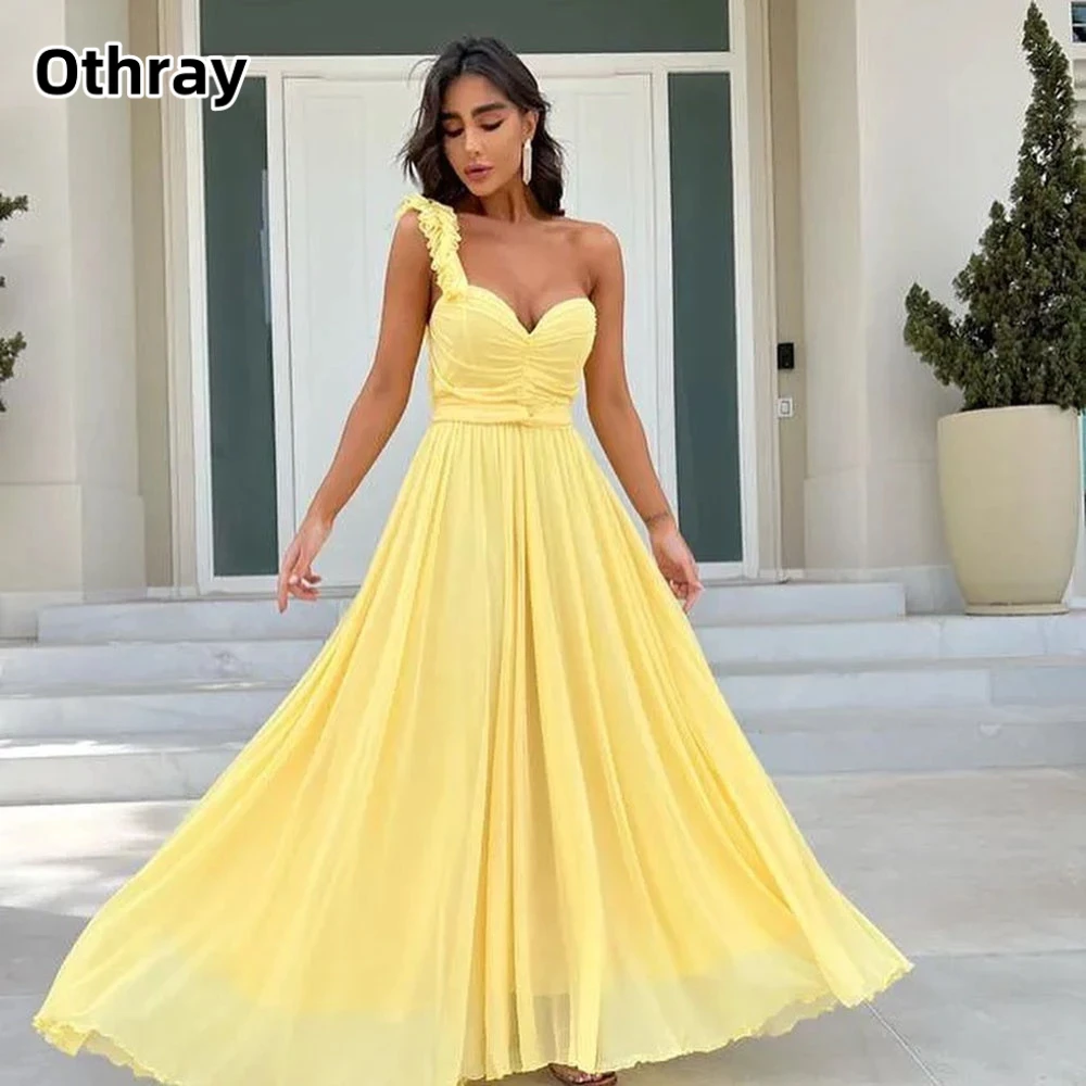 Othray Ruffled One Shoulder Chiffon Prom Dresses Luxury Evening Dress Ladies A-line Evening Gown for Women Elegant Party Dresses