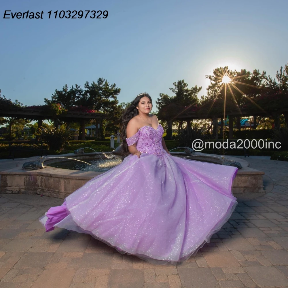 EVLAST Aangepaste Lila Quinceanera Jurk Baljurk Glanzende Applique Kralen Diamant Mexicaanse Sweet 16 Vestido De 15 Anos TQD959