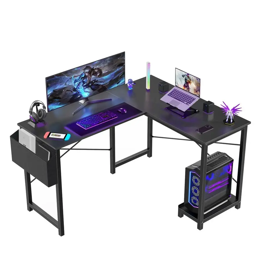 

L Shaped Desk Computer Desk Corner Desks Gaming Desk PC Table with CPU Stand Side Bag for Home Office Dorm Sturdy Writing Workst