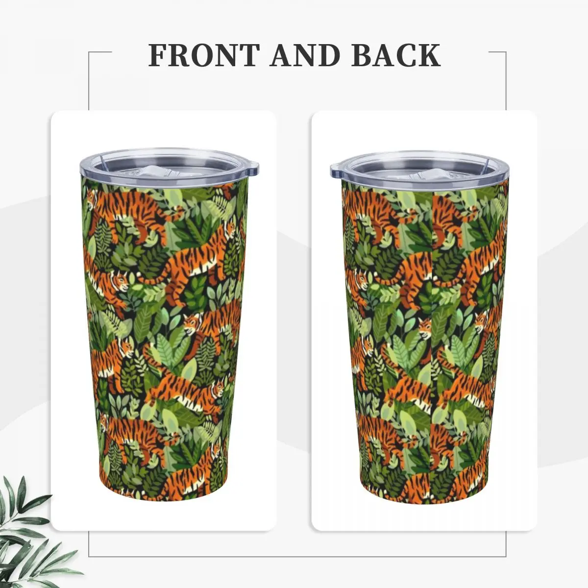 Bengal Tiger Print Stainless Steel Tumbler Green Jungle Travel Car Mugs Thermal Cups Portable Cold Drink Milk Tea Water Bottle