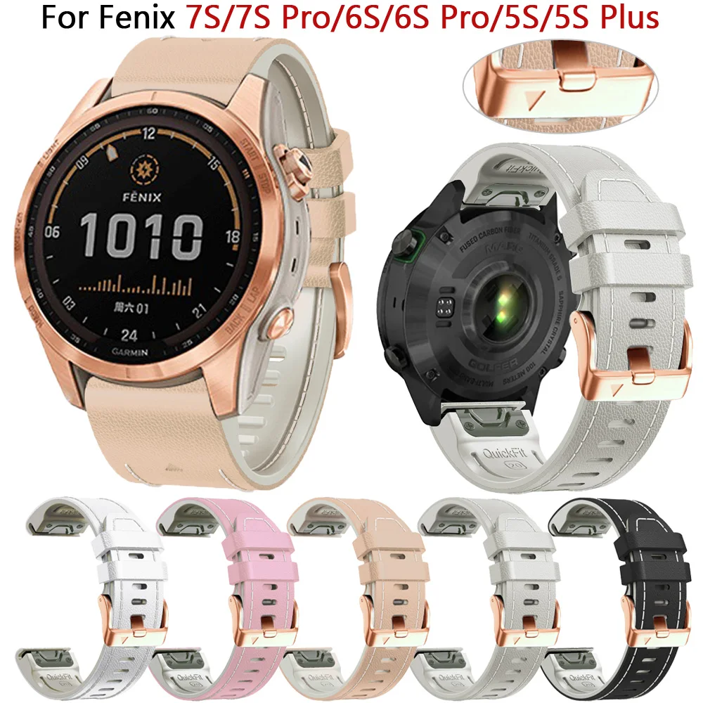 

20mm Leather Silicone Strap For Garmin Fenix 7S 6S Pro 5S Plus Watch Band Woman Men For Fenix 7s 6s 5s Watchband Bracelet Correa