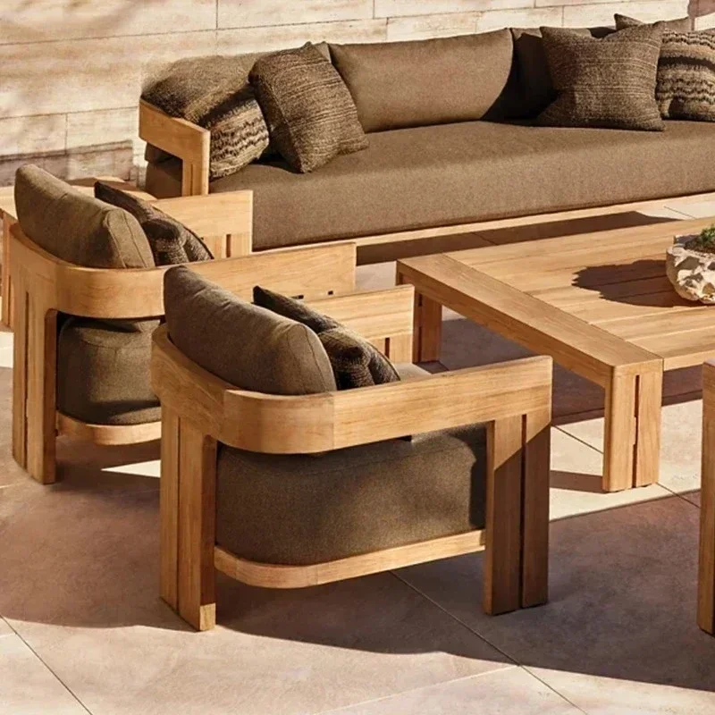 مجموعة اثاث خارجي فاخر من خشب الساج حديقة أريكة فيلا فناء مجموعة اثاث منتجع حديث فاخر أريكة فندق فناء طقم أريكة خارجي #1