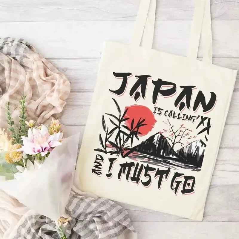 

Эстетическая холщовая большая сумка с городской пейзажем Токио, азиатская коллекция, стильный японский принт для тренажерного зала, путешествий, покупок, холщовая сумка