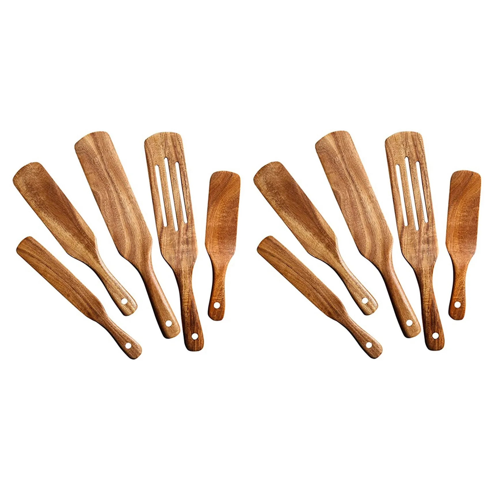 BHTS-Wooden Spurtles Set (10Pcs) - Teak Wood Kitchen Tools Set - Heat Resistant Non Stick Wood Cookware For Stirring & Mixing