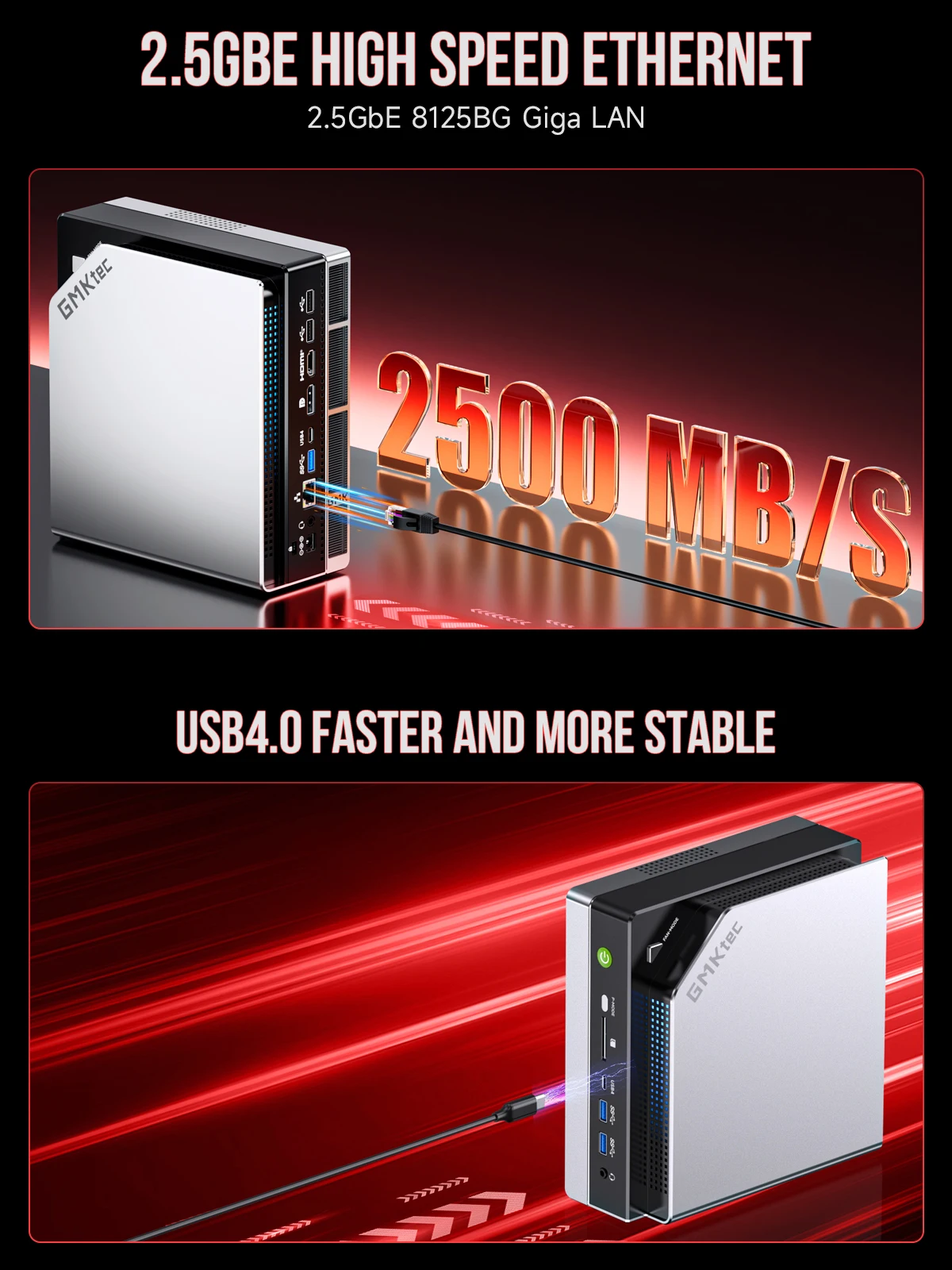 GMKtec كمبيوتر صغير EVO-X2 Windows11 Pro DDR5 8000MHz PCle 4.0 M.2 2280 SSD 2.5G LAN HDMI2.0 USB4.0*2 WIFI7 BT5.4 كمبيوتر مكتبي #4