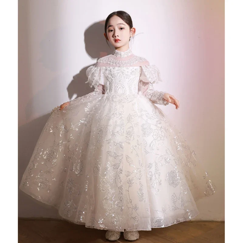 أداء البيانو الفتيات فساتين أنيقة عرض أزياء الأطفال الراقية ازياء حفل زفاف زهرة الاطفال فستان رسمي فاخر #2