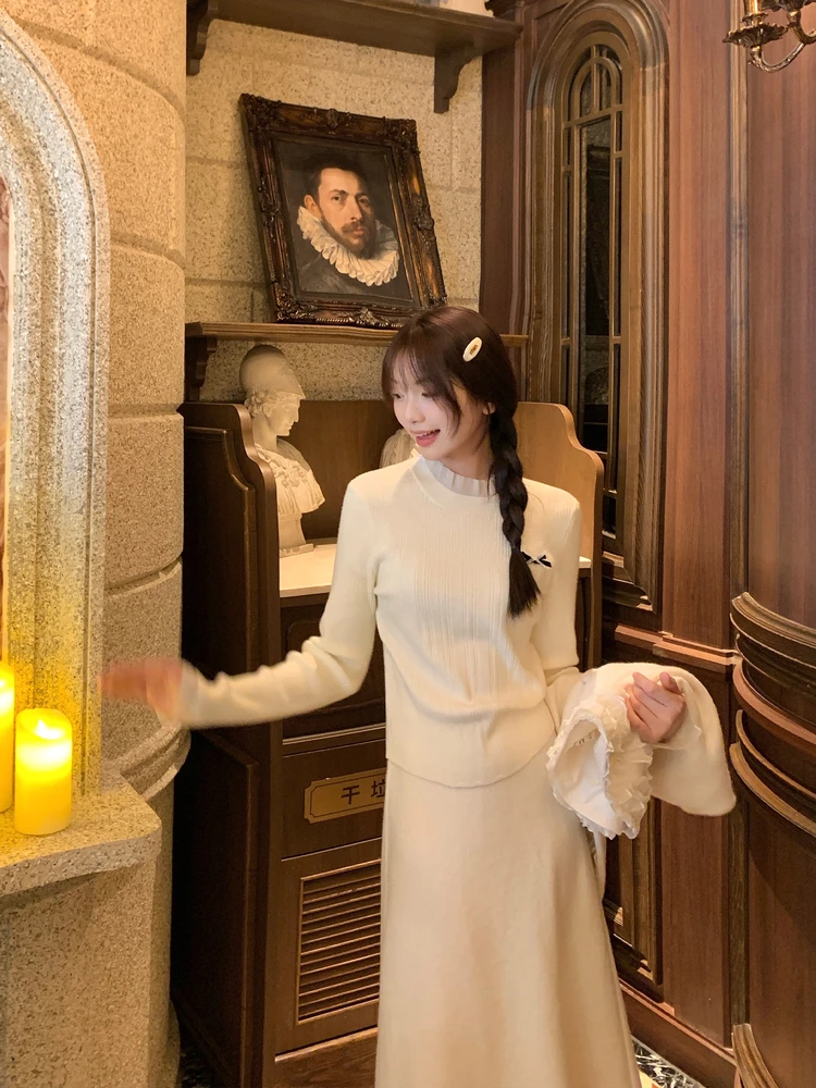 

Женский вязаный свитер с длинными рукавами, пастельно-персиковый, с вставками из стеклянного сатина, повседневный, зимний, модный, мягкий, из вискозы, полиэстера и нейлона