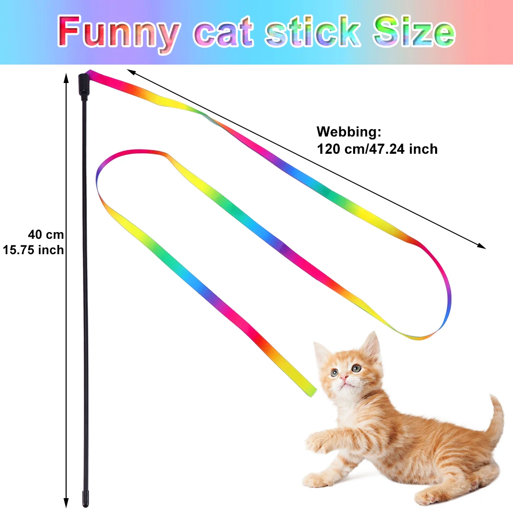 3pcs Teaser Toy Cat Wand Rainbow Ribbon Cat Fun Stick Interactive Indoor Healthy Exercise Funny Cat Rod Pet Supplies Kitten Toy