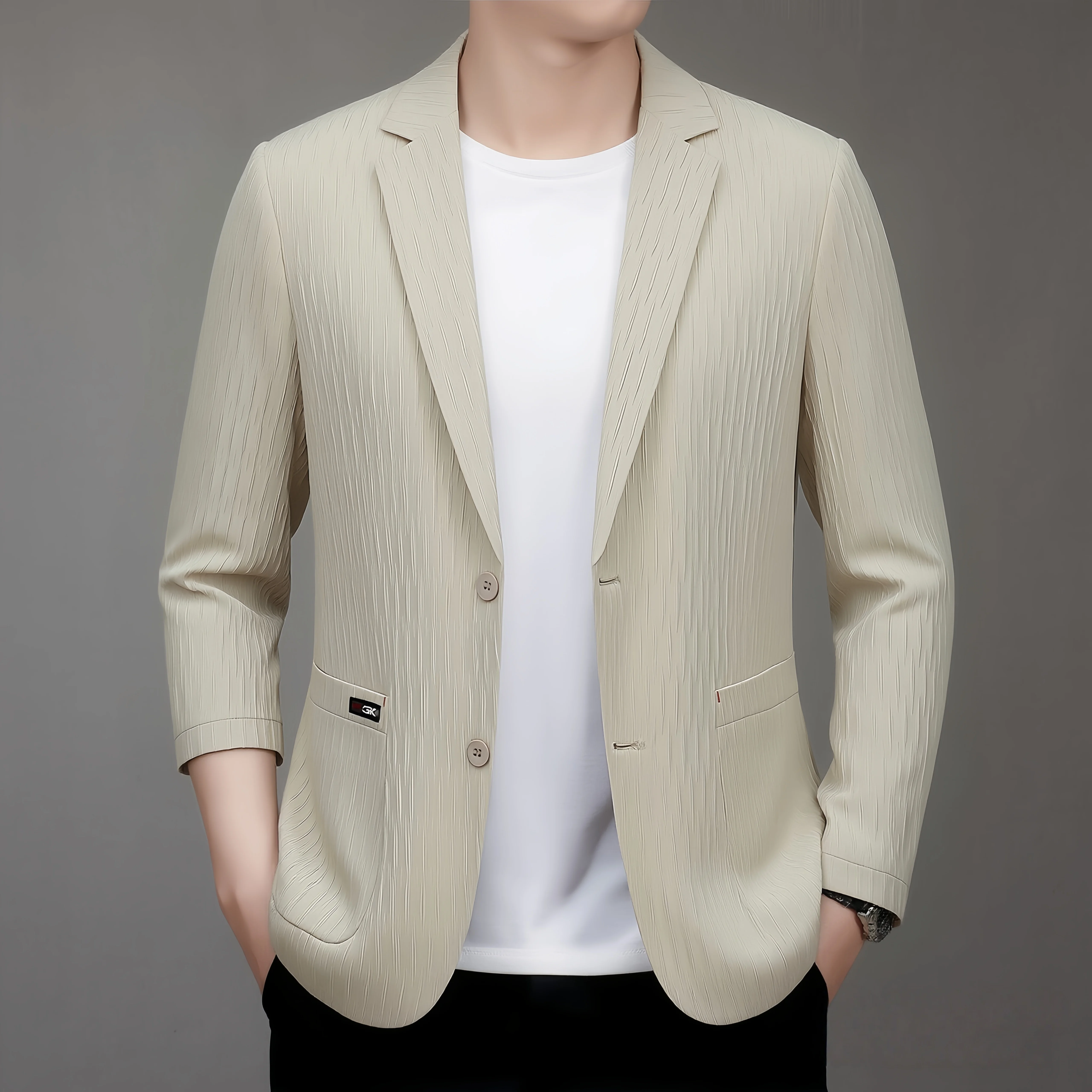 

Spring Summer New Hollow Out Moisture Wicking Breathable Sun Protection Blazer Men Business Casual Thin Suit Jacket
