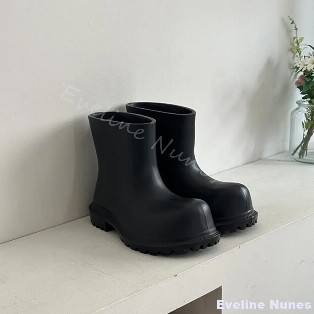 إيفا المضادة للانزلاق مقاوم للماء منتصف العجل احذية المطر الرجال جولة تو الانزلاق على كعب مكتنز الأسود ديربي كبير رئيس احذية المطر 2025 أحذية جديدة