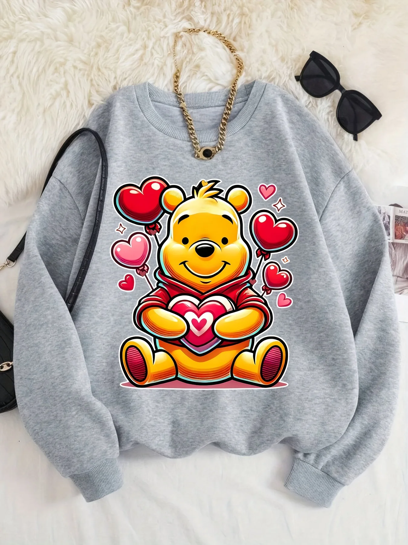 Women Disney Winnie the Pooh Bear Print Hoodies Couple Unisex Sweatshirt Pullover Autumn Winter Fleece Oversize Hoody Clothing