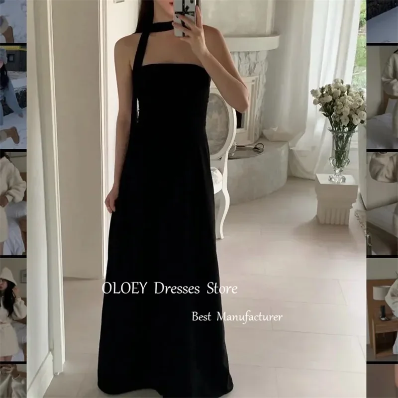 

OLOEY Simple Black A Line Korea Evening Dresses Strapless Two Styles Floor length Wedding Photoshoot Party Dress Plus Size