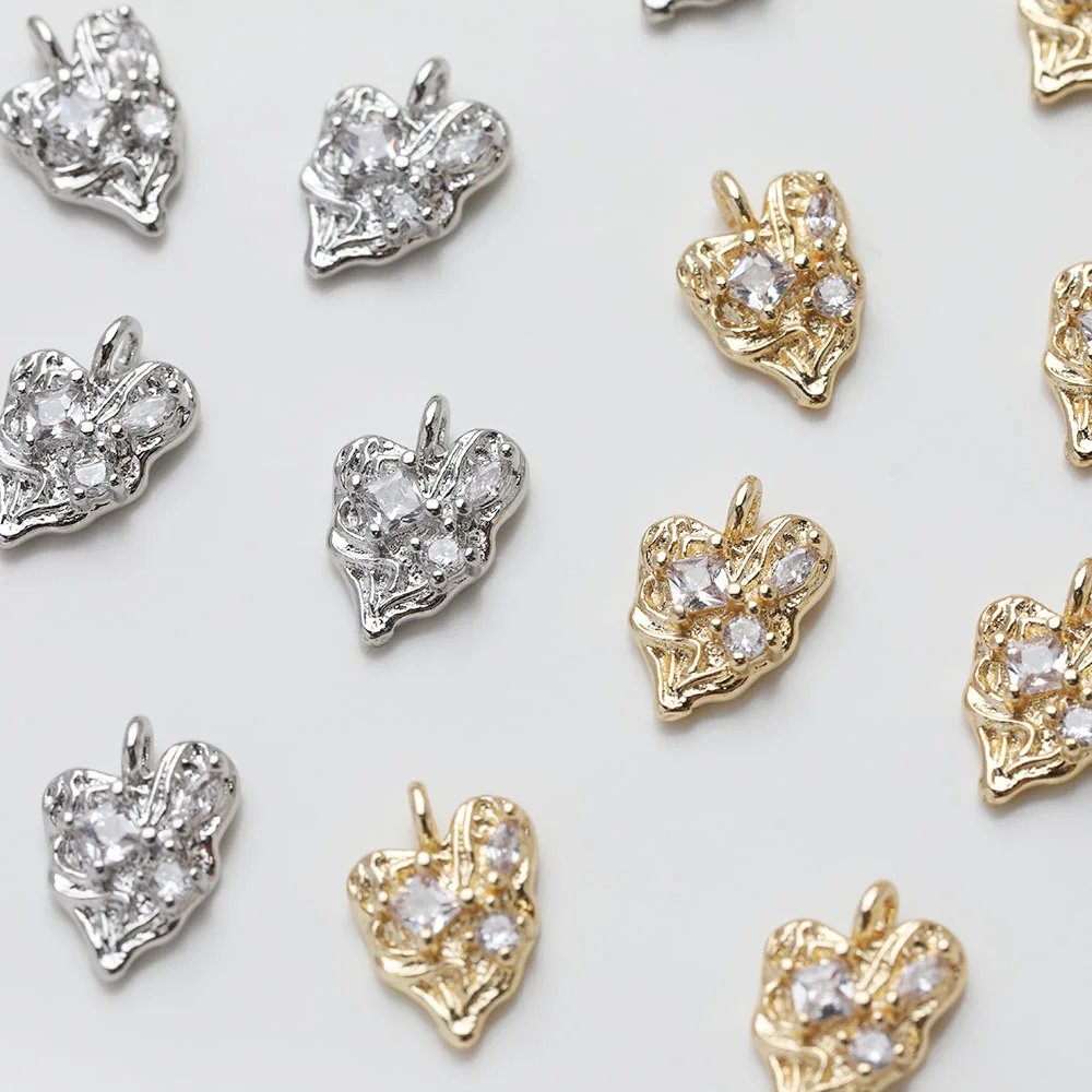 4PCS 14K Gold Plated Small Love Heart Pendant Inlaid Zircon Necklace DIY Making Supplies Jewelry Accessories