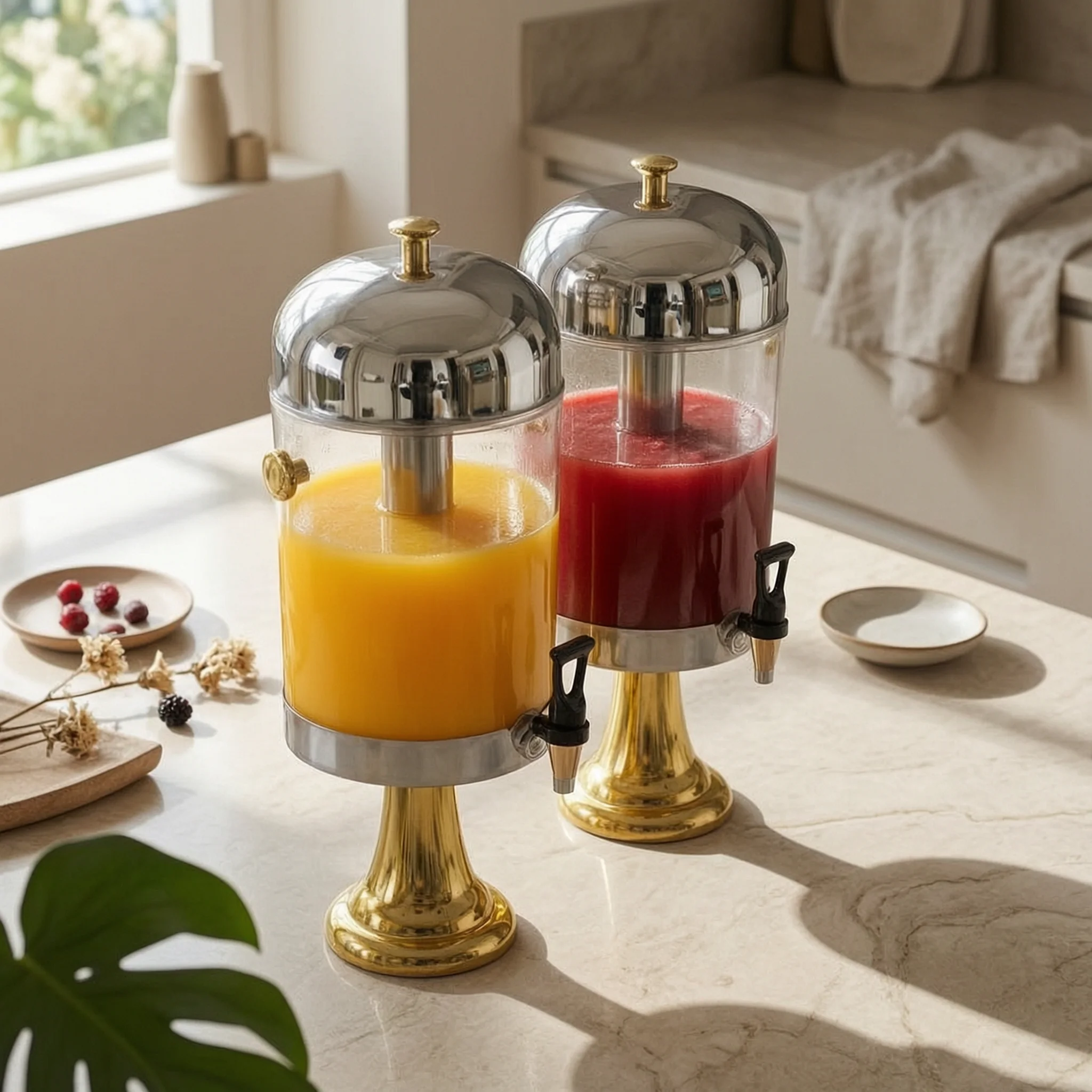 

Double-Head Juice Dispenser Transparent doubleHead Drink Dispenser Commercial Drink Server Domed Lids