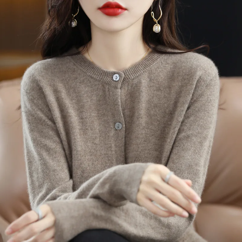 レディースセーター 2024 新作 ニットカーディガン 早春 クルーネックセーター レディース 長袖 無地 オールマッチジャケット