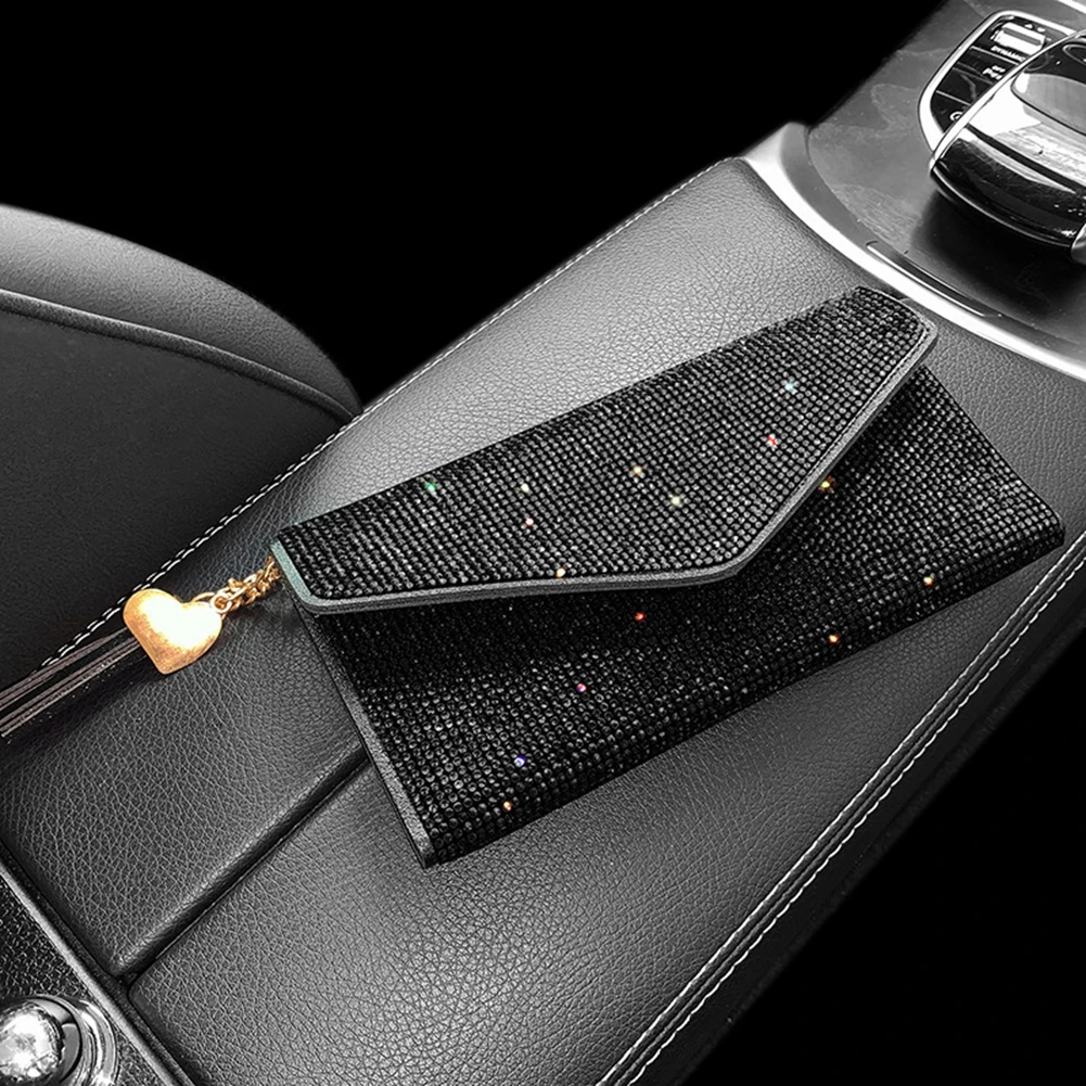 

Lady Card Holder Organizer Driver License Bank Cards Credict Card Wallet with Crystal Rhinestones Black