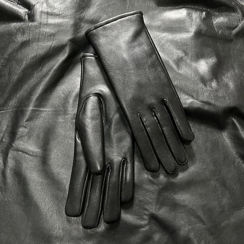Ladies Sheepskin Gloves Classic Solid Color Real Leather Spring Velvet Lining Cycling Driving Gloves Autumn Winter