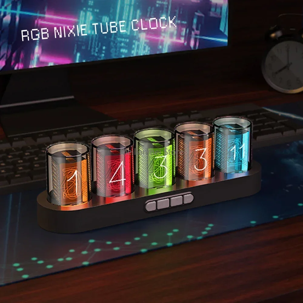 Glow Tube Clock Digital Nixie Tube Clock with RGB LED Glows for Home Desktop Decoration. Luxury Box Packing for Gift Idea.