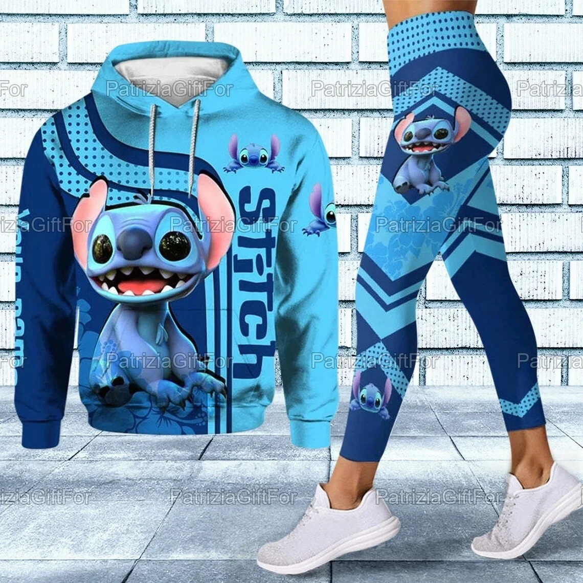 2023 New Disney Stitch 3D Hoodie Women's Hoodie Suit Free Custom Name Stitch Yoga Pants Sweatpants Fashion Sports Suit