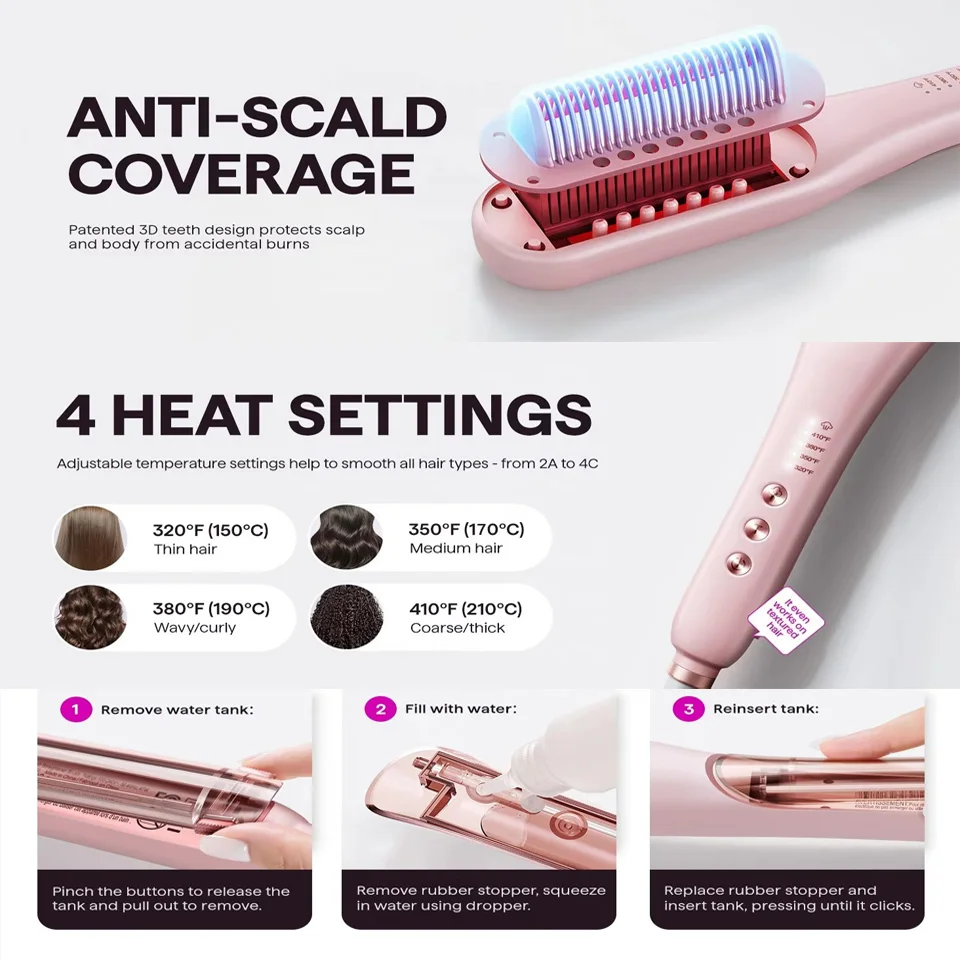 Professional Salon  Home Steampods Nano Spray Hair Straightener Hot Steam Hair Straightening Comb Curling & Straight Hair Styler - Image 6