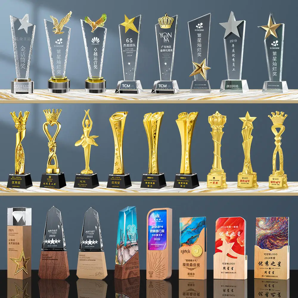 Custom Logo Metal Souvenir Crystal Trophy Creative Award Medal with UV Printing Technique for Conferences Other Crystal Crafts