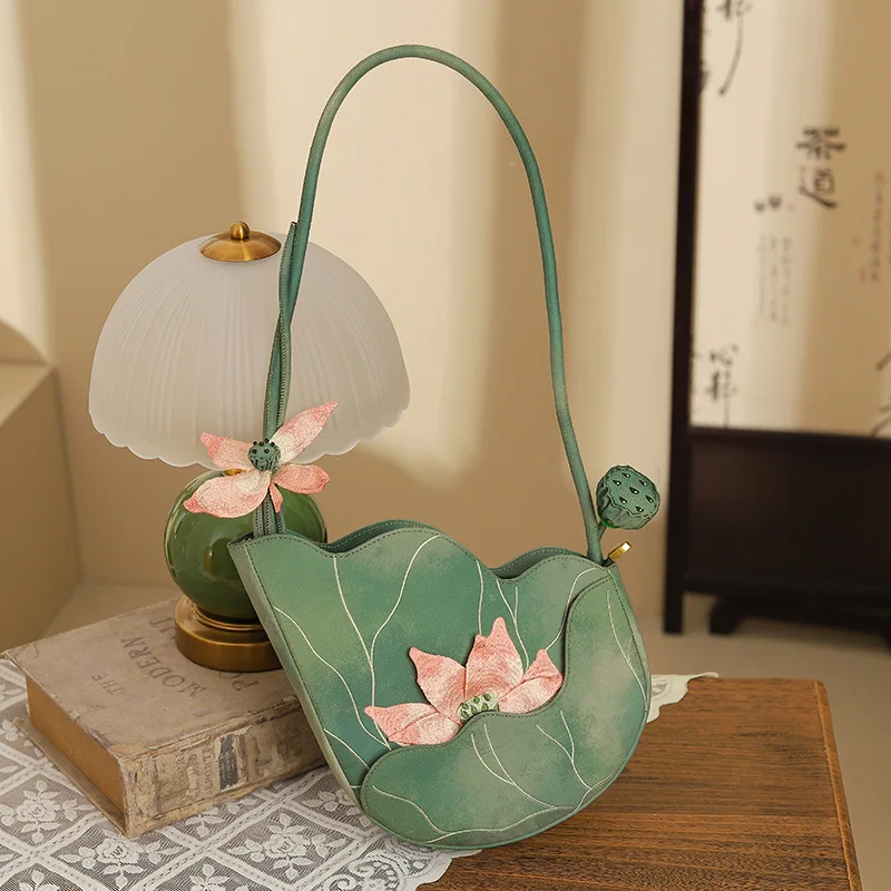 Women Cottagecore Floral Embroidery Stylish Green Shoulder Bag 2025 Female Chinese Vintage Retro Chic Designer Harajuku Handbag