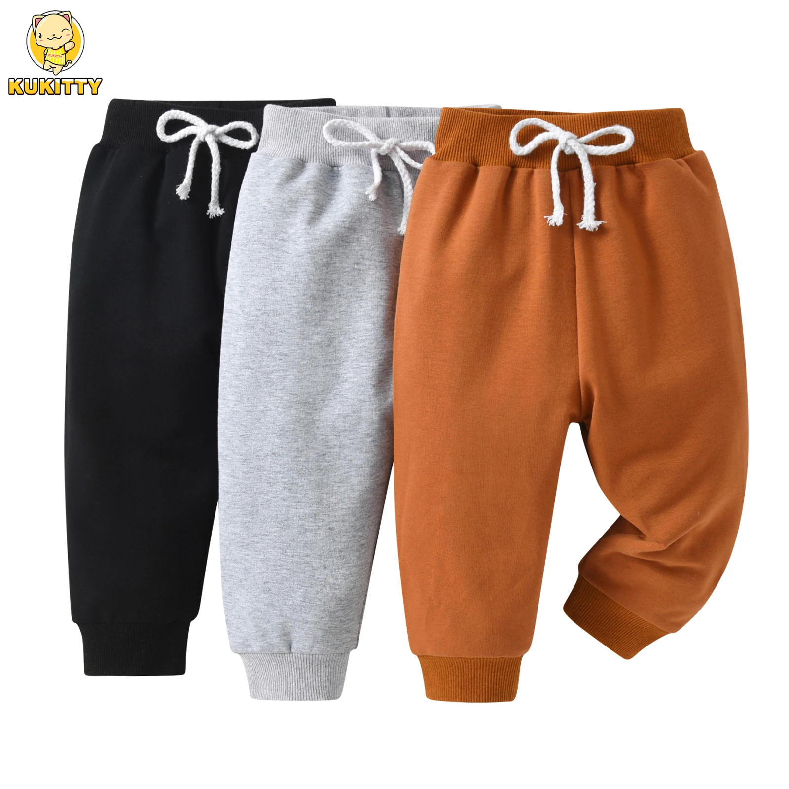 Toddler Kids Baby Boy Casual Pants 3 Packs Clothes for 1 2 3 4 5T 3 Colors Solid Cotton Loose Drawstring Sport Pants Sweatpants