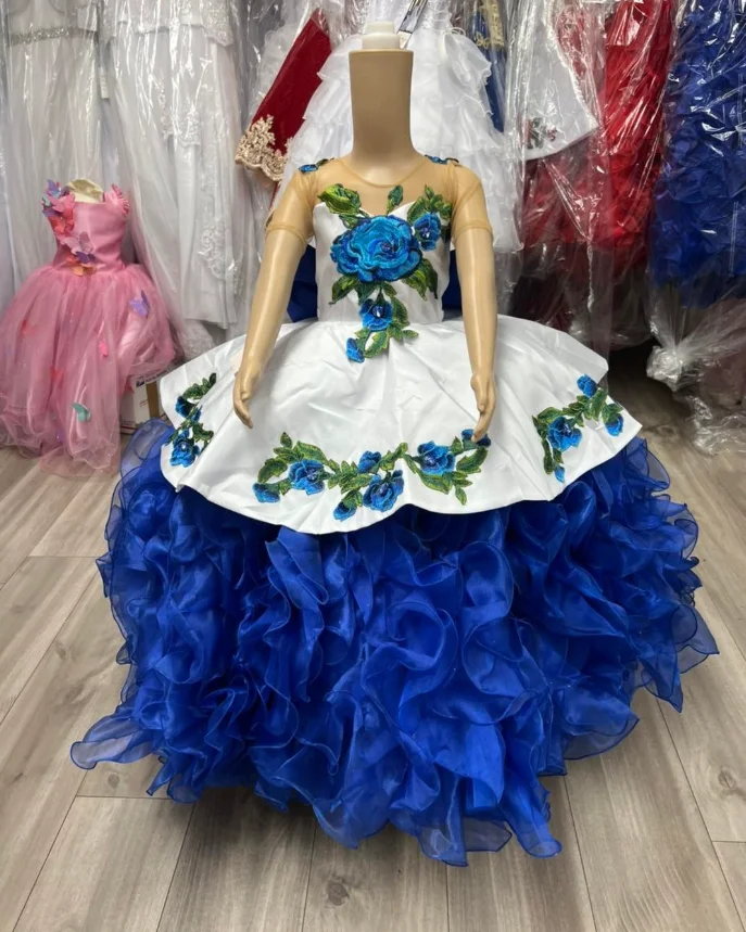 Customized  Luxury White Blue Mini Quinceanera Dresses Mexican Ball Gowns Tulle Appliques with Bows vestidos de novia