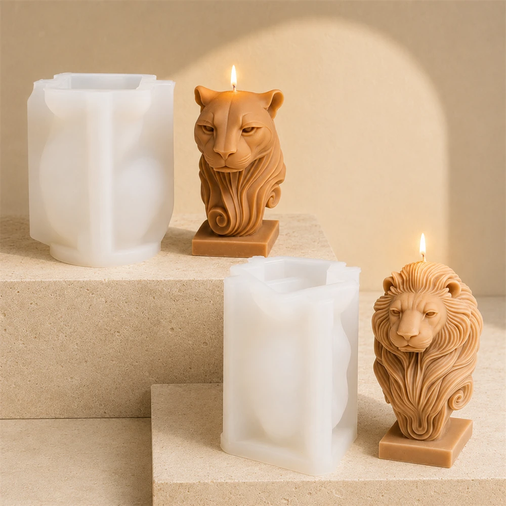 3D Lion Leopard Candle Mold Set Animal Lion Head Sculpture Silicone Molds for DIY Scented Candles Soap Resin Plaster Crafts view 5