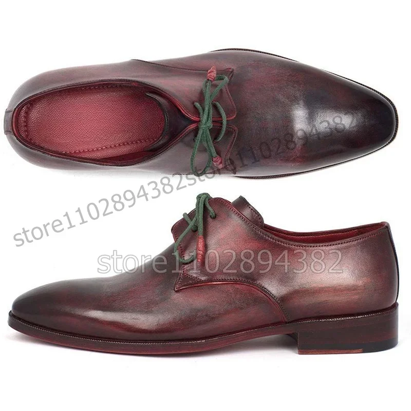 Gradient Color Square Toe Strappy Men Derby Shoes Fashion Lace up Men Shoes Luxury Handmade Party Banquet Office Men Dress Shoes