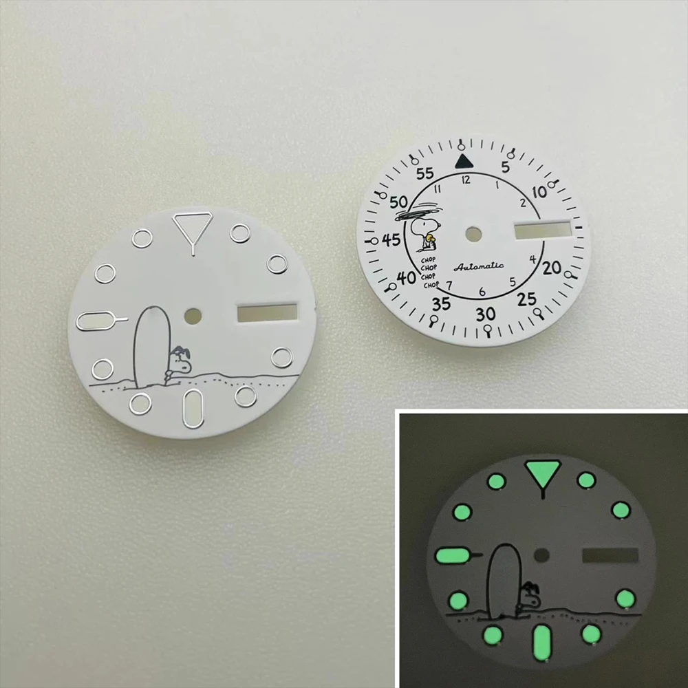 New NH36 Dial Diameter 28.5mm Green Luminous Cartoon Puppy Mechanical Watch NH36a Literal Watch Accessories